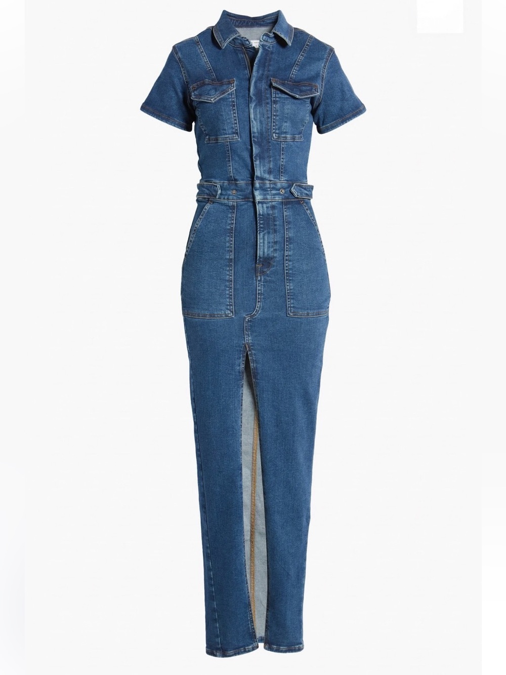 Good American Fit For Success Maxi Indigo Denim Jumpsuit Dress